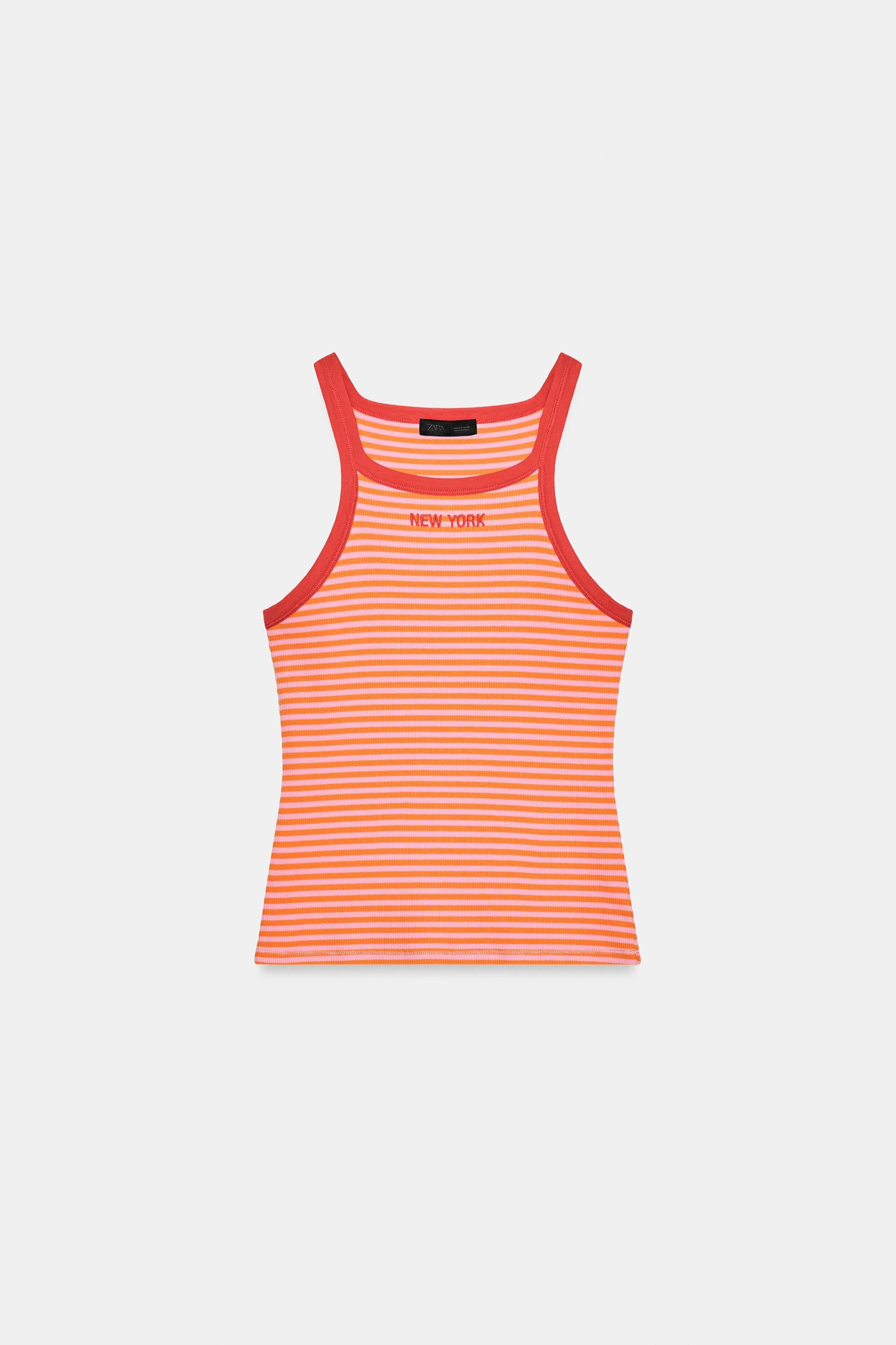 STRIPED TOP WITH PIPING & SLOGAN | Zara US