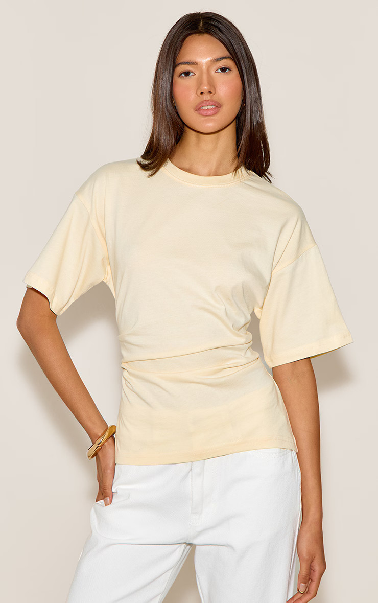 Butter Yellow Ruched Side Detail T Shirt | PrettyLittleThing US