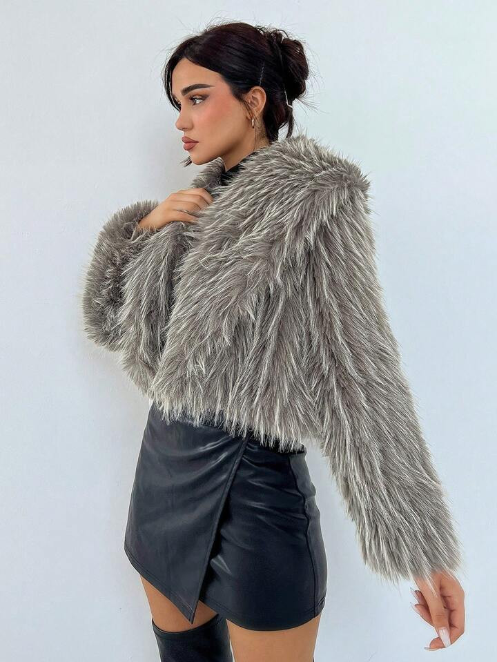 SHEIN Privé Waterfall Collar Open Front Fuzzy Coat | SHEIN