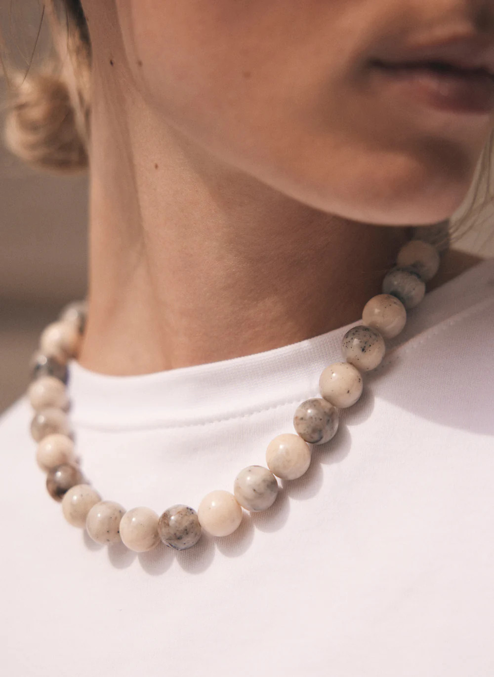 Cream Marbled Stone Beaded Necklace | Mint Velvet