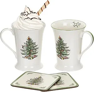 Spode Pimpernel 10 oz Mug & Coaster Set – 2 Porcelain Coffee Cups with Handles & 2 Square 5mm C... | Amazon (US)