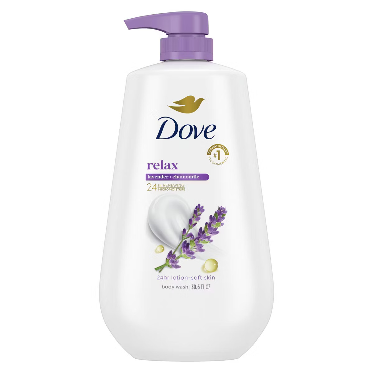 Dove Relax Body Wash Pump - Lavender & Chamomile 24hr Lotion-Soft Skin - 30.6 fl oz | Target