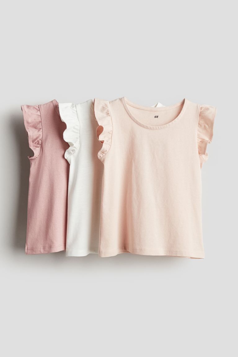 3-pack Flutter-sleeved Tops - Pink/white - Kids | H&M US | H&M (US + CA)