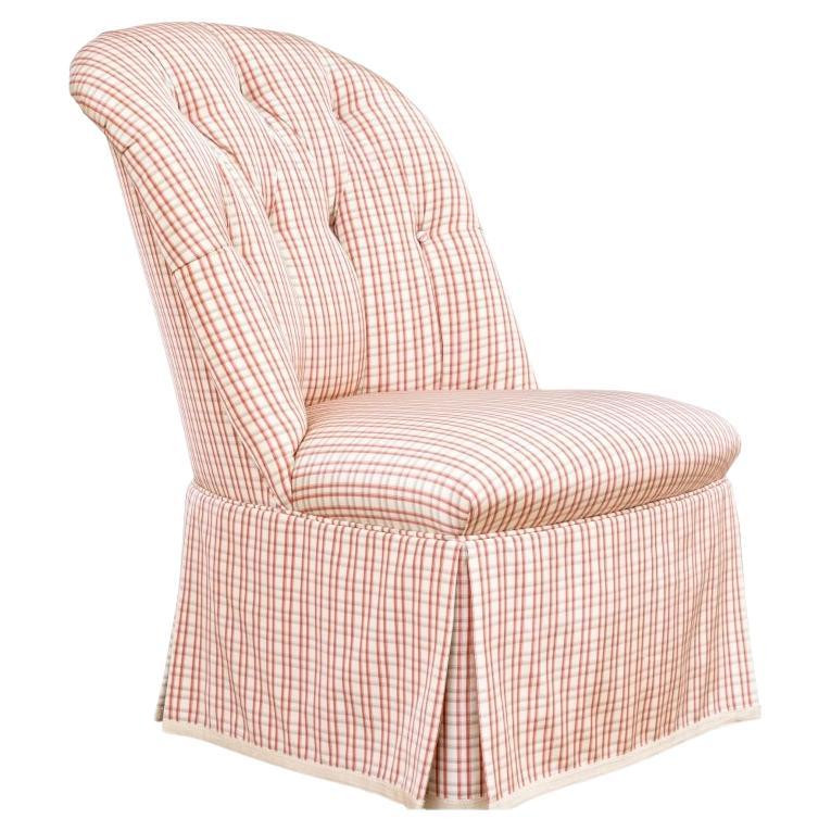 Custom Brunschwig & Fils Upholstered Tufted Slipper Chair | 1stDibs