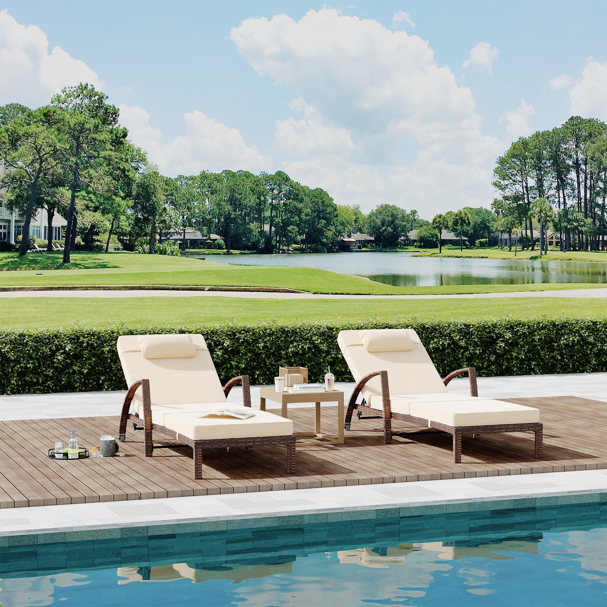 2-Piece Rattan Outdoor Chaise Lounge Chairs - Adjustable 5-Position Patio Recliners with Armrests... | Walmart (US)
