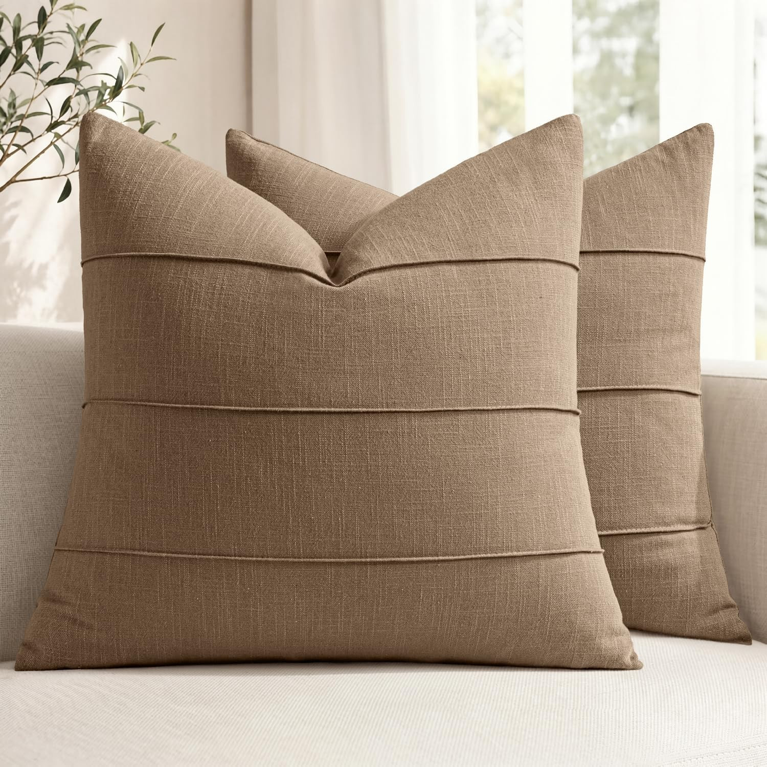 MIULEE Decorative Linen Throw Pillow Covers 20x20 Coco Brown Striped | Amazon (US)