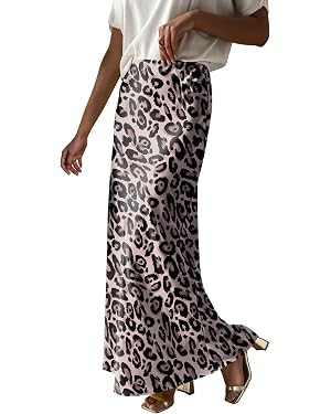Women's Satin Maxi Skirts Dressy Casual Zipped High Waisted Flowy Silk 2026 Summer Elegant Busine... | Amazon (US)