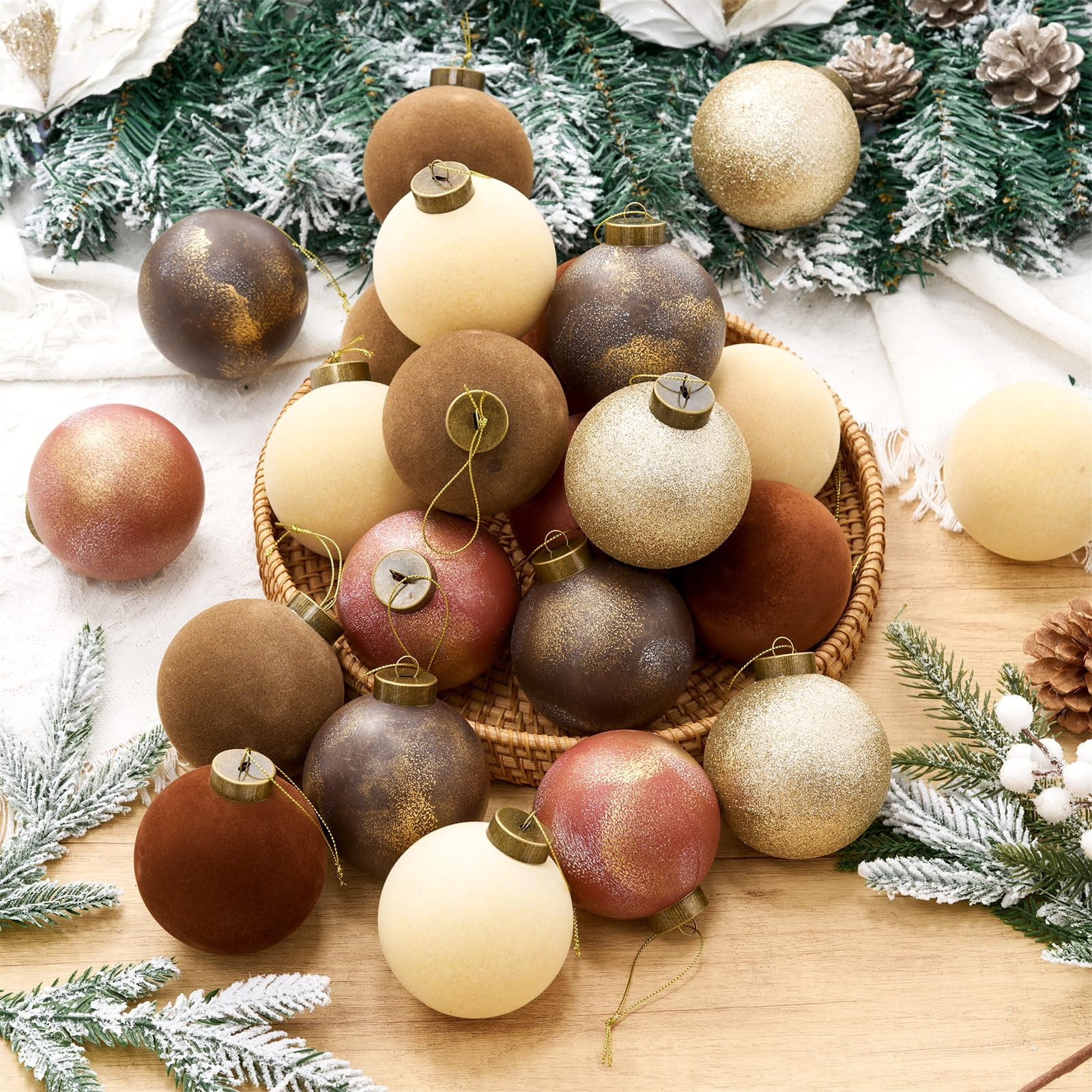 Liliful 30 Pcs 3.15 Inch Velvet Christmas Ball Ornaments Neutral Flocked Textured Christmas Tree ... | Amazon (US)