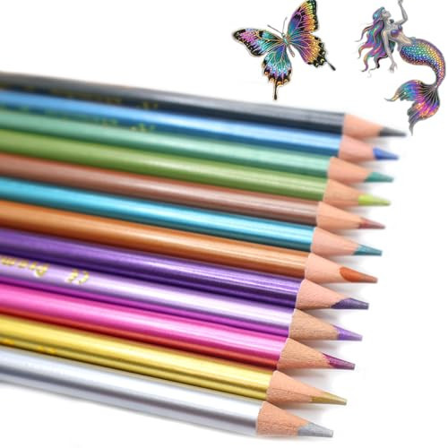 12 Metallic Colored Pencils, Soft Core with Vibrant Glitter Color Pencil | Amazon (US)
