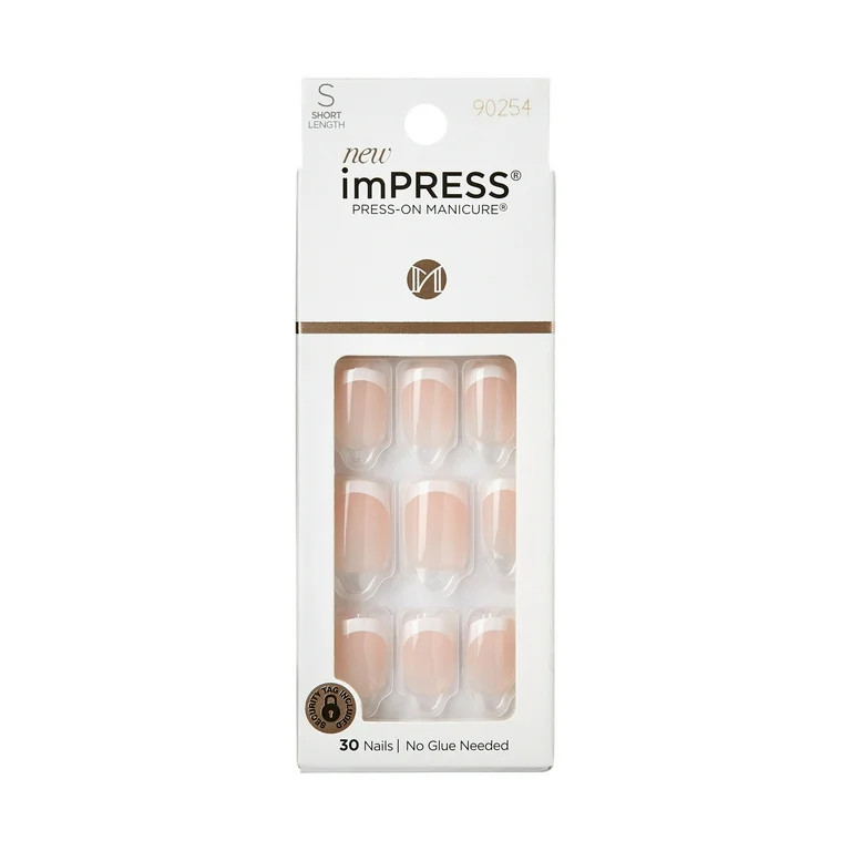 KISS imPRESS Long-Lasting Short Square Gel Press-On Nails, Glossy Light Pink, 30 Pieces | Walmart (US)