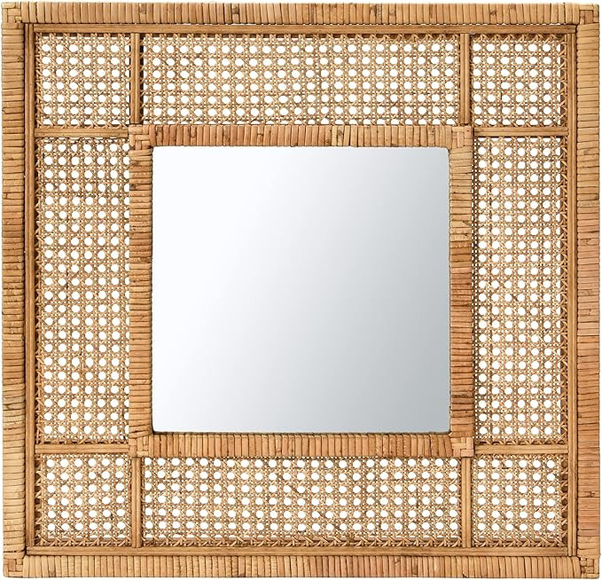 Creative Co-Op 23.5" Square Modern Wood and Rattan Wall Mirror | Amazon (US)