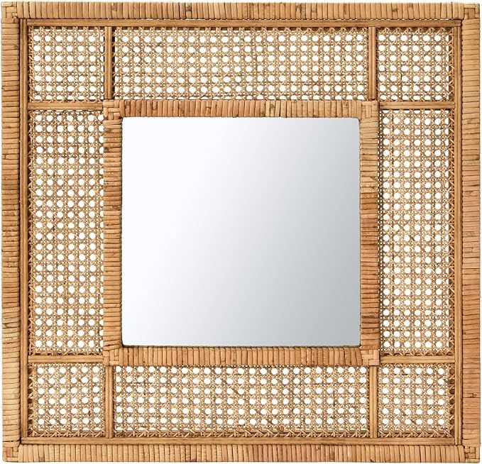 Creative Co-Op 23.5" Square Modern Wood and Rattan Wall Mirror | Amazon (US)