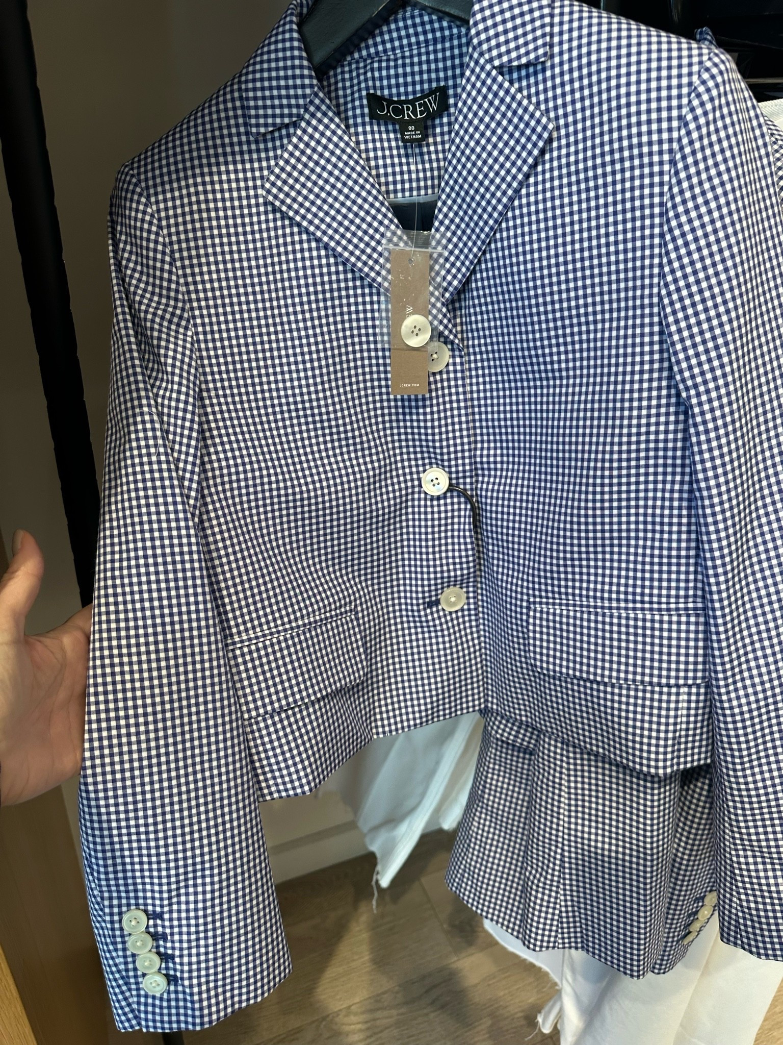 Summer jacket by J Crew. Gingham never goes out of style.