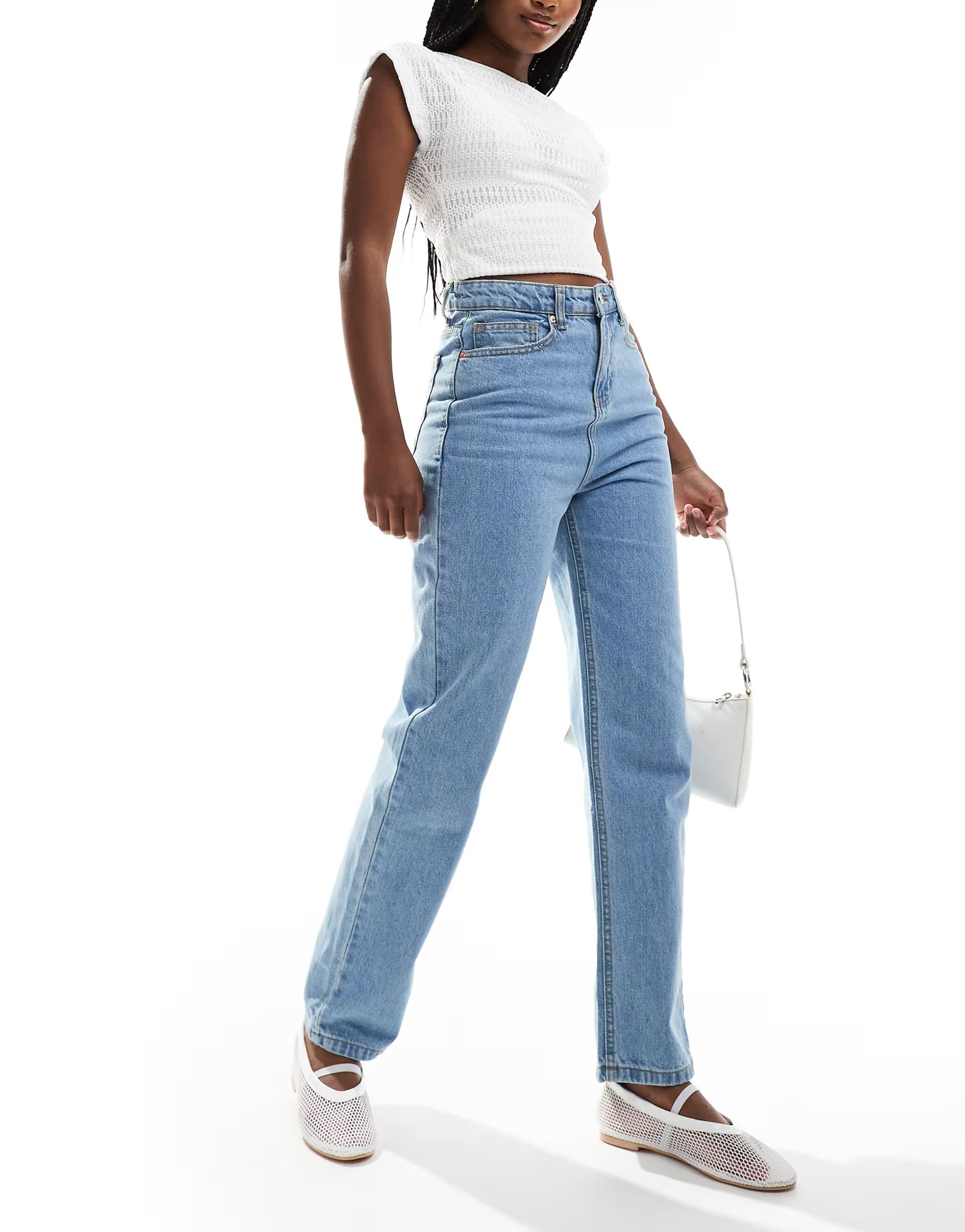 DTT Katy high waisted cropped straight jeans in light blue wash | ASOS (Global)