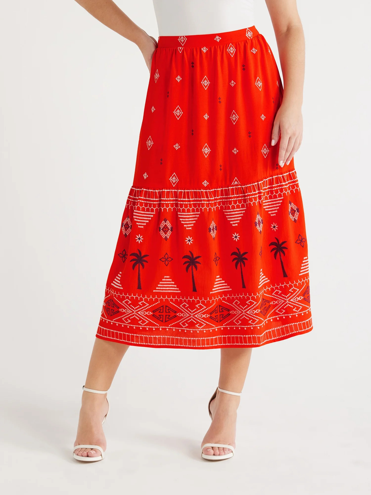 Sofia Jeans Women's and Women's Plus Border Embroidery Skirt, Mid Calf Length, Sizes XS-5X | Walmart (US)