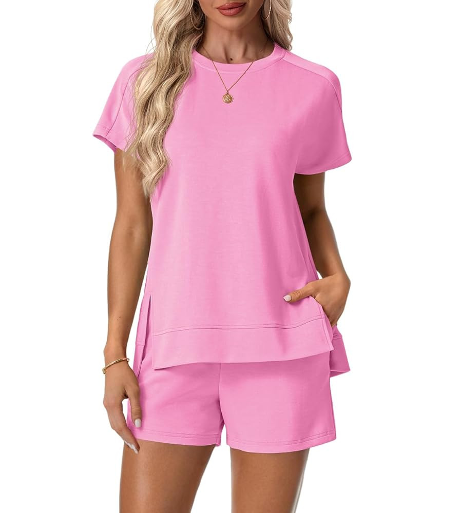 Lepunuo 2 Piece Short Sets for Women Summer Outfits Short Sleeve Tops Elastic Waist Shorts Lounge... | Amazon (US)