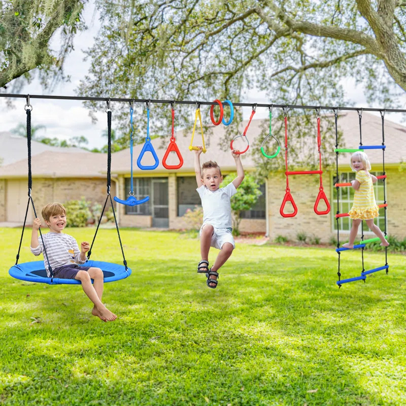 Klo Kick 65ft Ninja Warrior Obstacle Course with Swing, Ninja Warrior Slackline & Reviews | Wayfa... | Wayfair North America