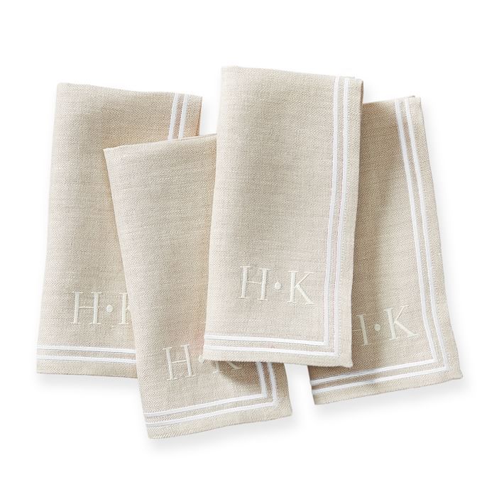 Herringbone Border Linen Napkins, Set of 4 | Mark and Graham