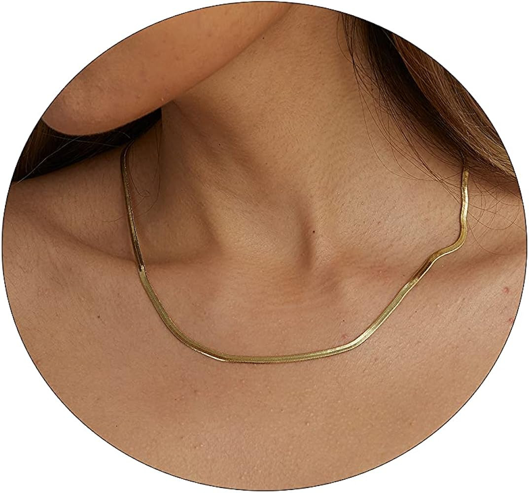 CHESKY 14K Gold/Silver Plated Snake Chain Necklace Herringbone Necklace Gold Choker Necklaces for... | Amazon (US)