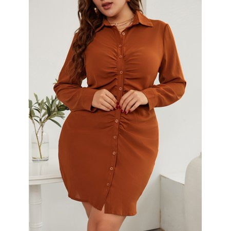 Women s Plus Ruched Front Shirt Dress 47786F32112 | Walmart (US)