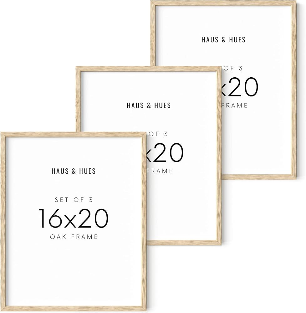 HAUS AND HUES Beige Wood Oak 16x20 Picture Frame, Set of 3 - Modern Wood Wall Art Display - Light... | Amazon (US)