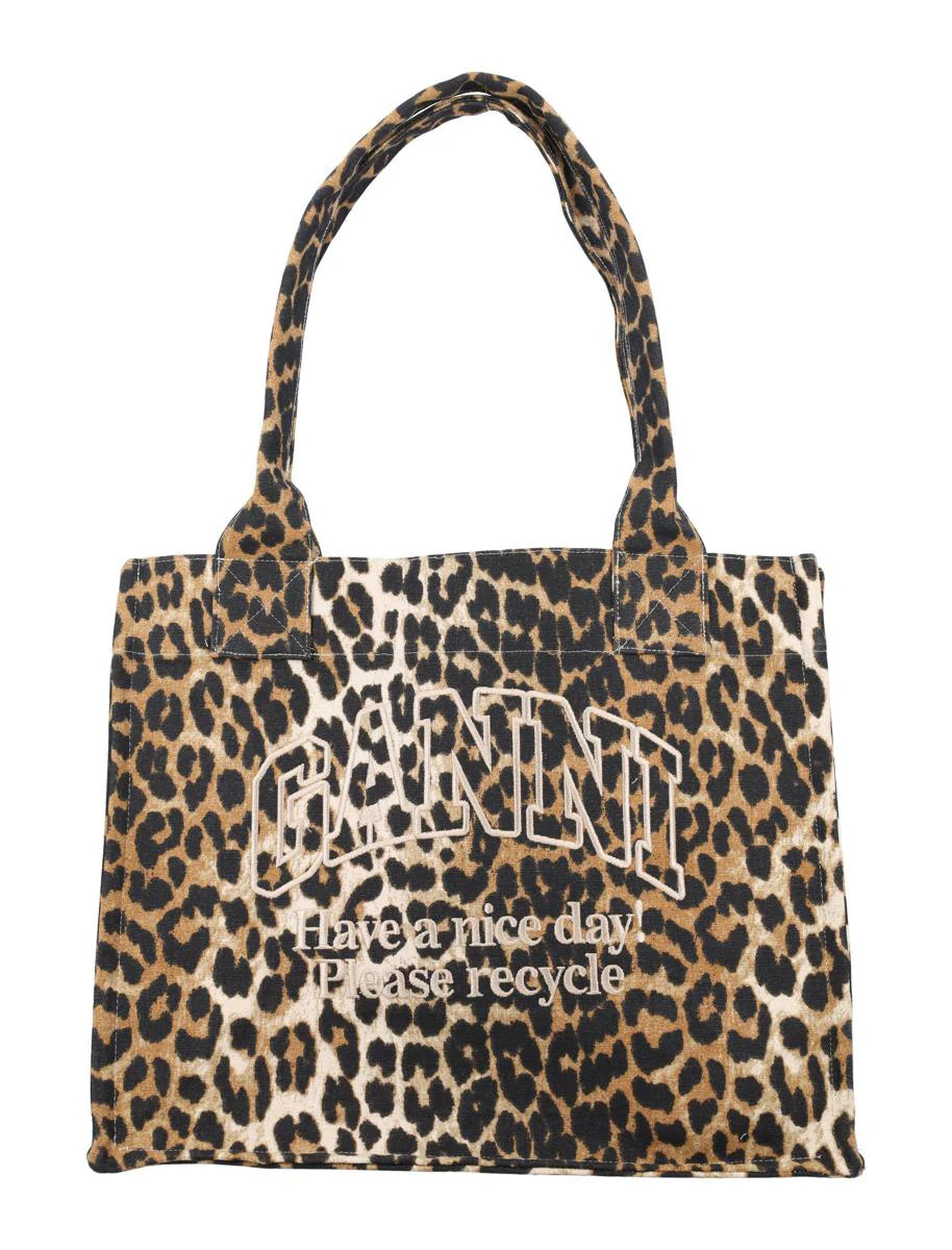 Ganni Leopard-Print Canvas Tote Bag | Baltini