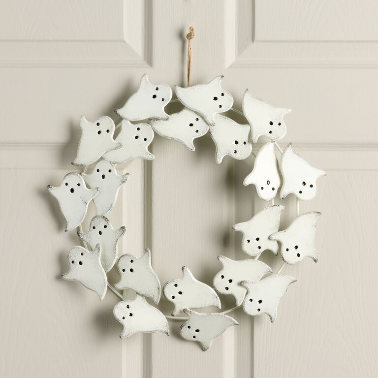Distressed White Metal Ghosts Wreath | World Market