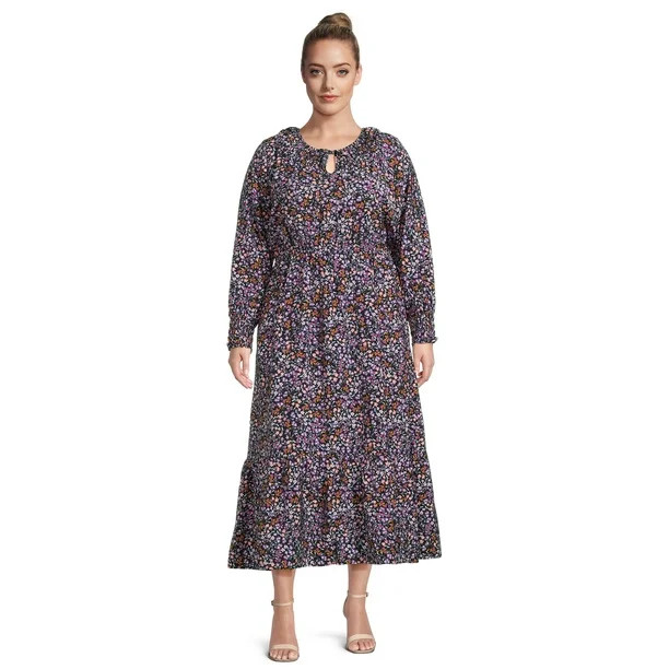 Terra & Sky Women's Plus Peasant Tiered Long Sleeve Maxi Dress, Sizes 0X-4X | Walmart (US)