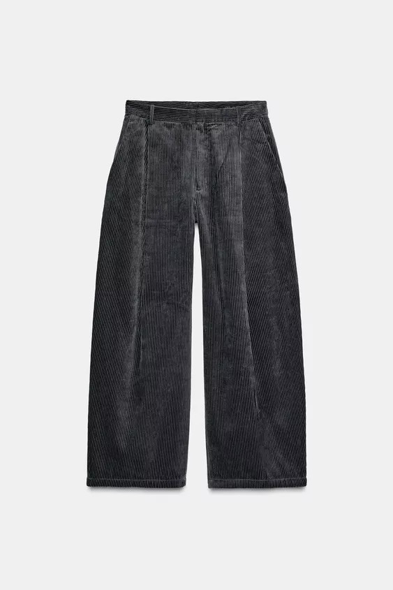 ZW COLLECTION WIDE-LEG CORDUROY TROUSERS WITH PLEATS | Zara US