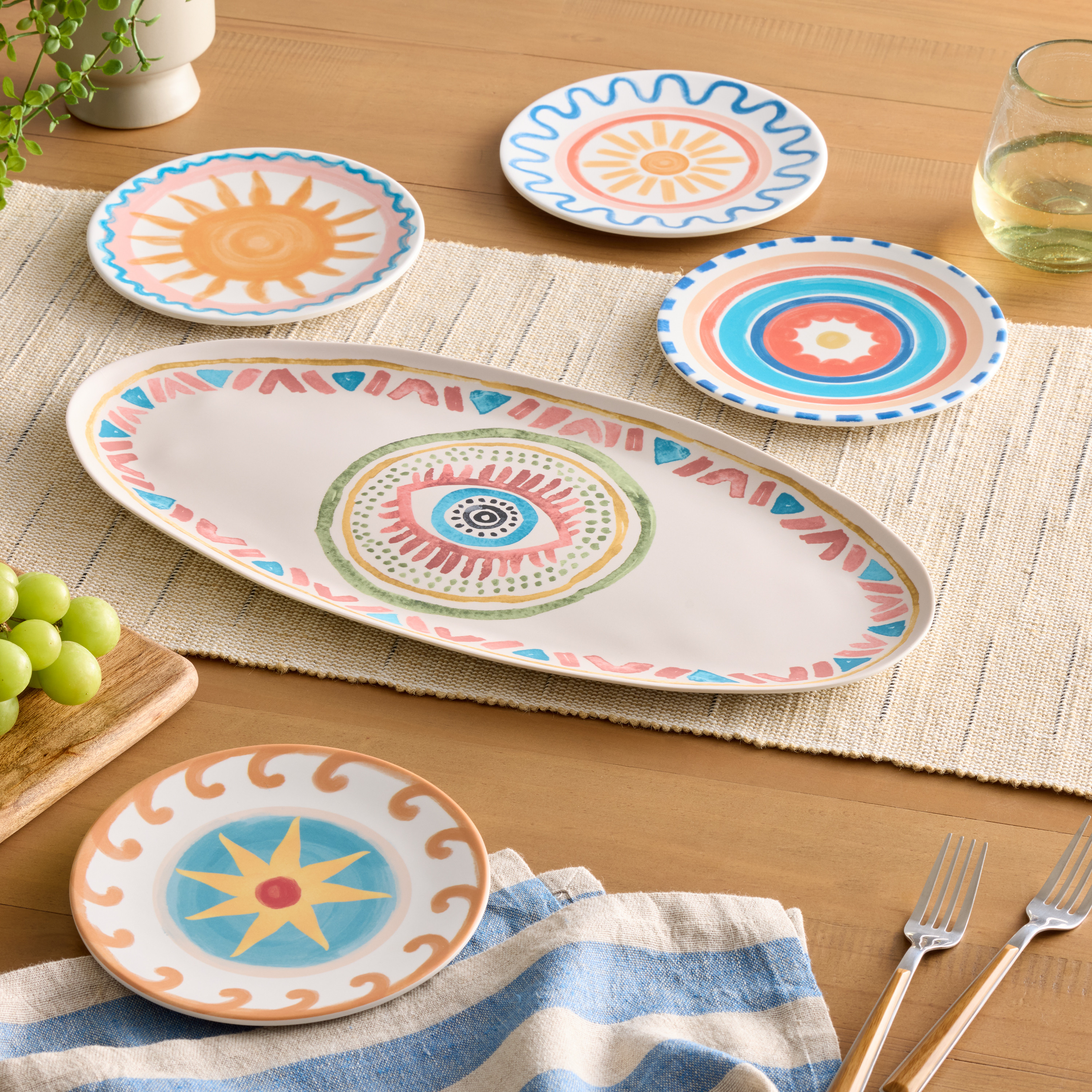 Solful Watercolor Evil Eye and Sun Melamine Dishware Collection | World Market