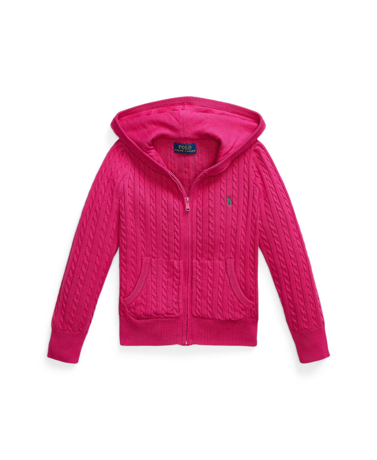Polo Ralph Lauren Toddler and Little Girls Mini-Cable Cotton Full-Zip Hoodie - Preppy pink | Macy's
