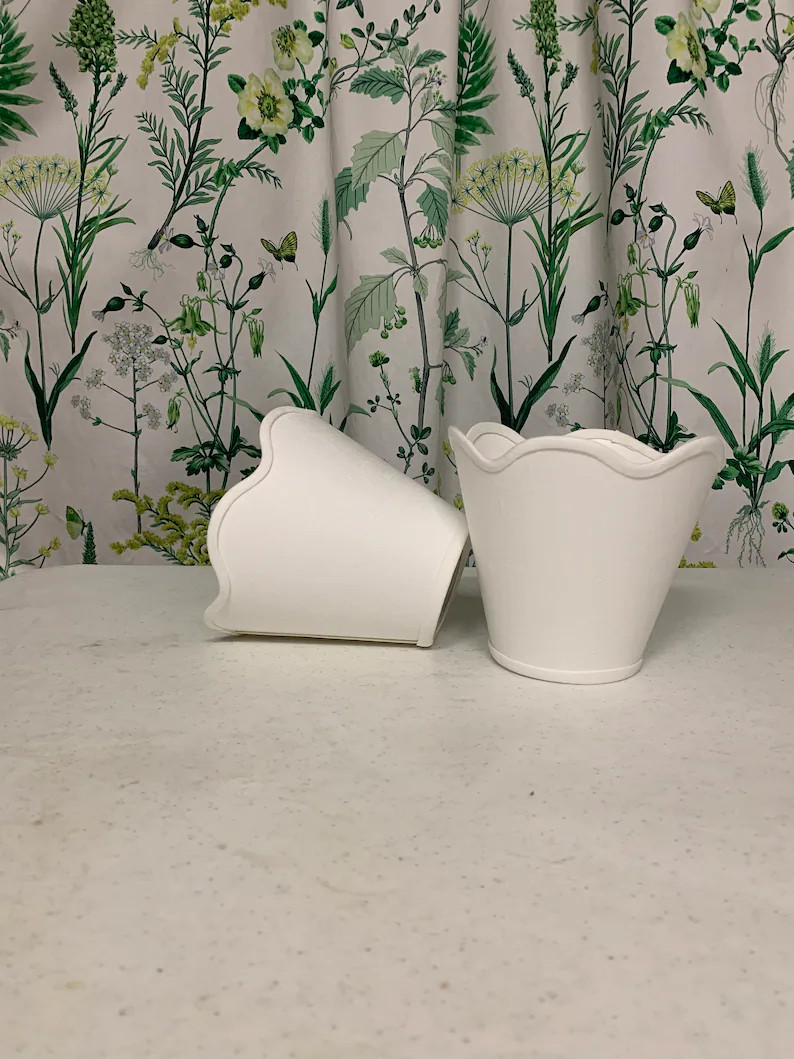 2 Scalloped  White Linen sconce shades With a White Linen  Trim Color. | Etsy (US)