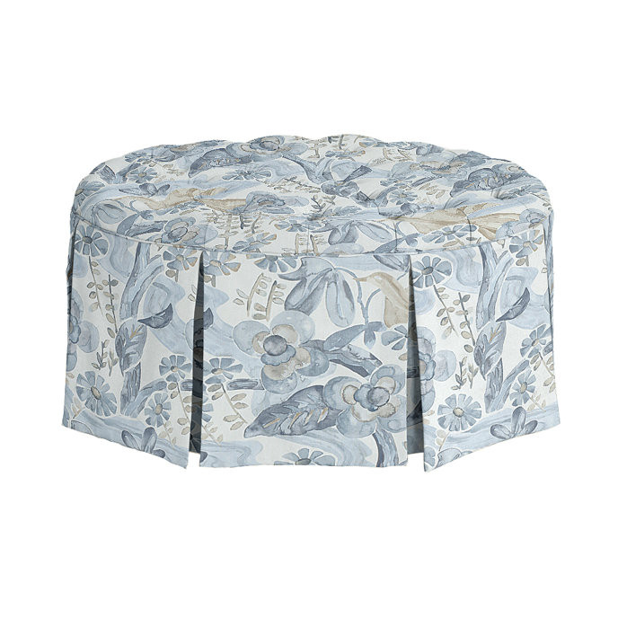 Hayes 37' Round Ottoman with Tufted Top & Pleated Skirt with Shelf Storage | Ballard Designs, Inc.