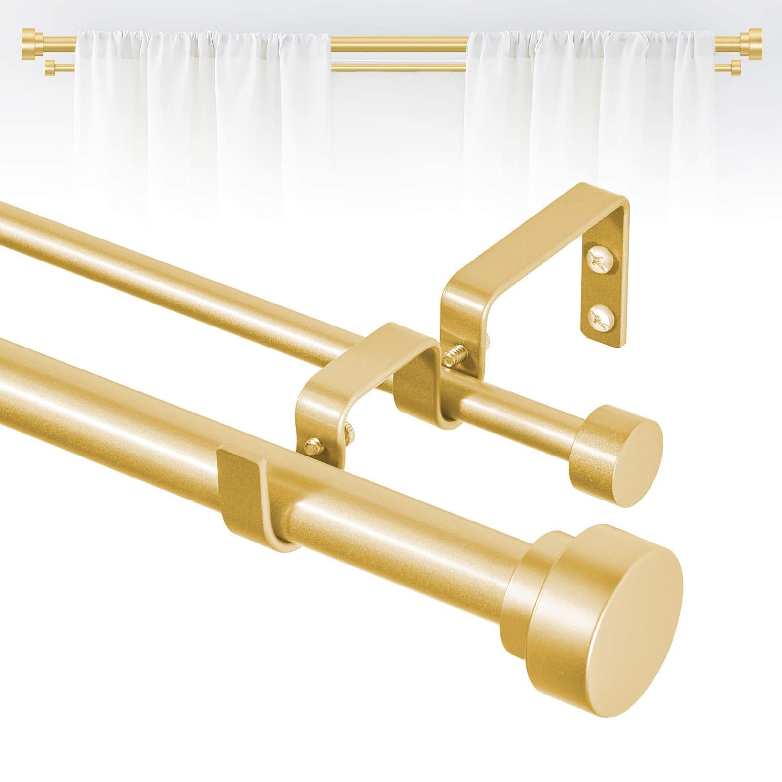 Gold Double Curtain Rods for windows 66 to 120:Adjustable Heavy Duty Double Curtain Rod for Bedro... | Amazon (US)