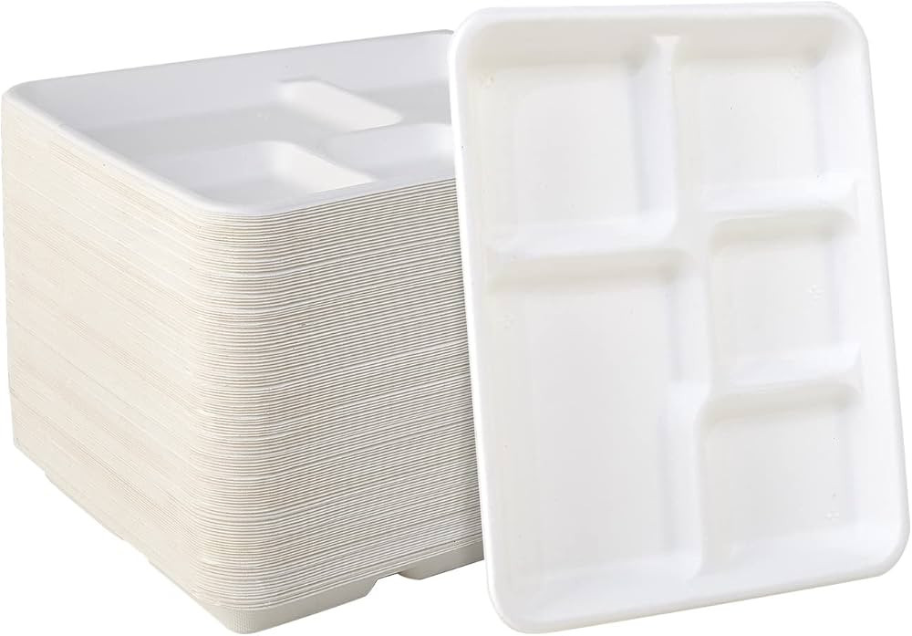 Vplus 100% Compostable 5 Compartment Plates 125 Pack Eco-Friendly Disposable Sugarcane 10 * 8 inc... | Amazon (US)