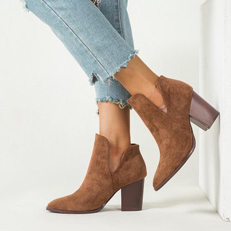 Black Friday Deals 2022! TIANEK Boots Pointed Zip Winter Casual High Heel Warm Solid Brown Booties F | Walmart (US)