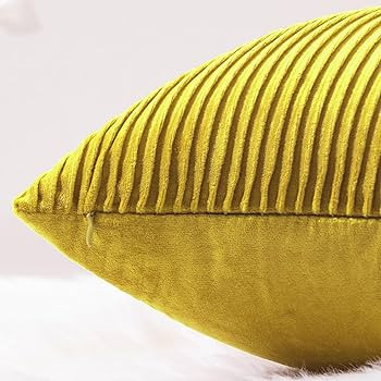 Yellow Pillow Covers 20x20 Set of 2 Velvet Striped Pattern - Soft Throw Pillows for Home Decor, L... | Amazon (US)