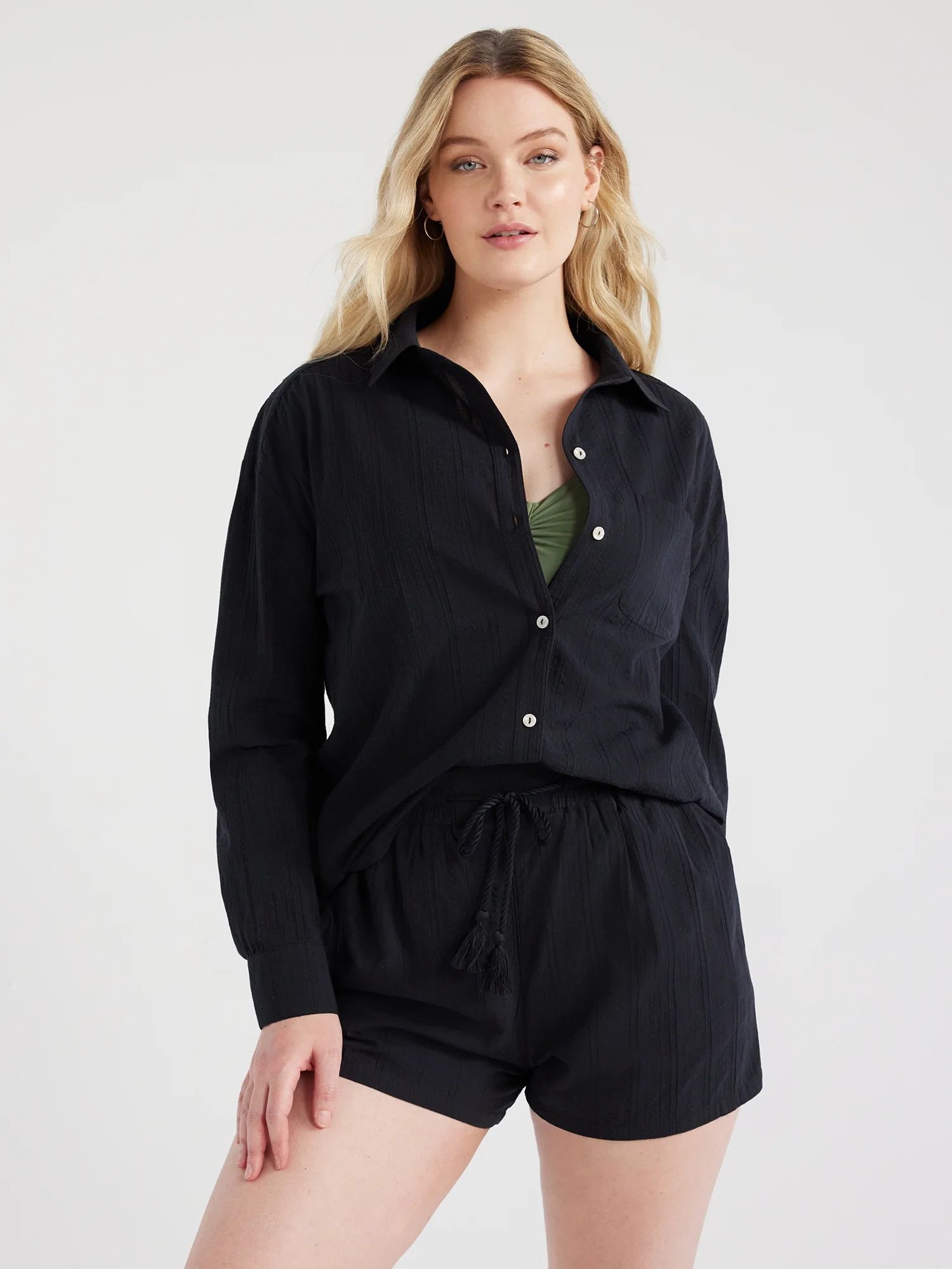 Time and Tru Women's and Women's Plus Cotton Button Front Coverup Shirt, Sizes XS-3X - Walmart.co... | Walmart (US)