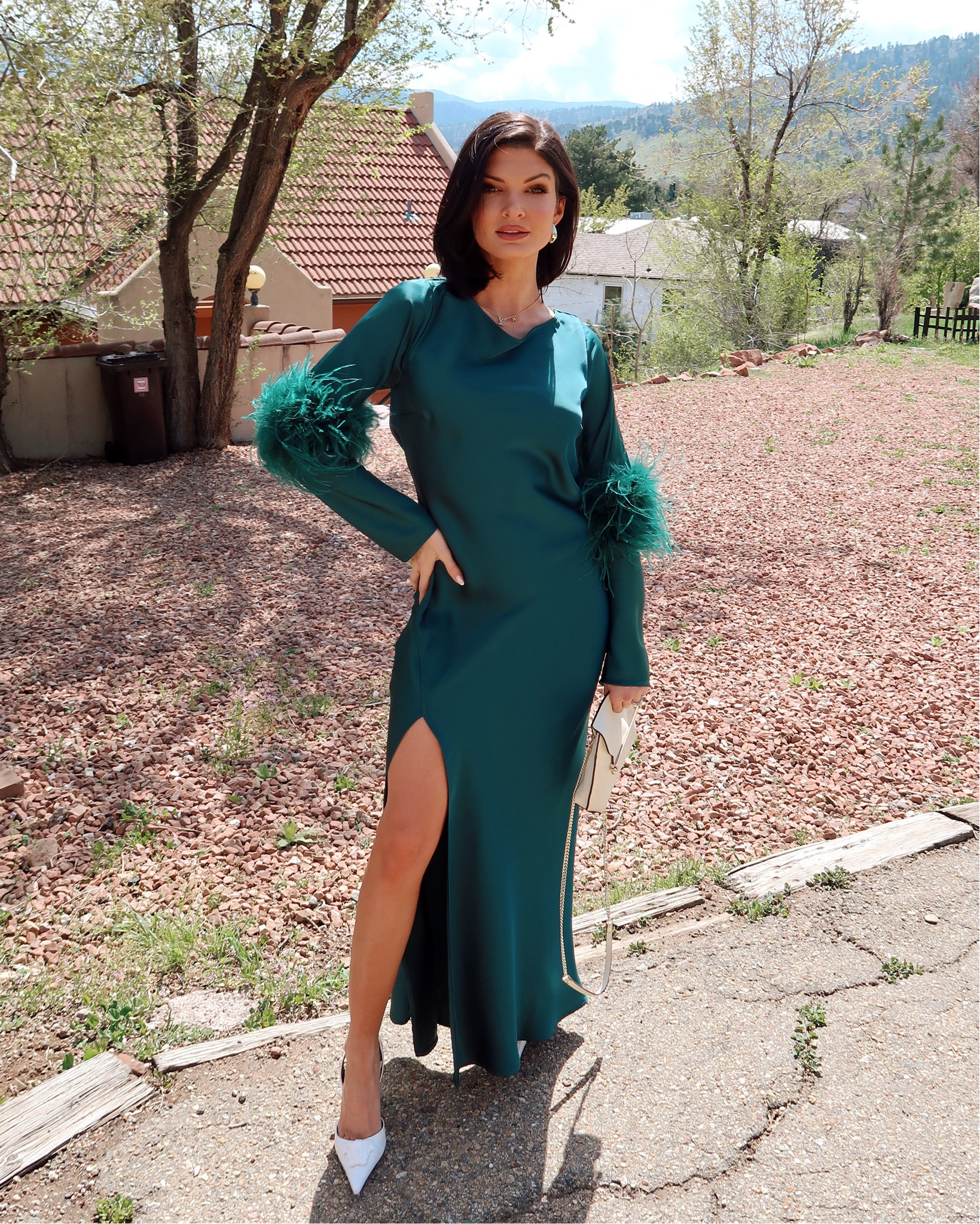 Green slip dress with feather details for wedding 

#LTKStyleTip #LTKPetite #LTKWedding
