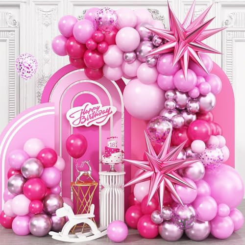 Pink Balloon Garland Arch Kit with Star Foil Balloons, Metallic Pink Matt pink Hot pink Pastel pink Balloons Arch Kit for Girls Women Birthday Wedding Baby Shower Princess Theme Party Decorations | Amazon (US)