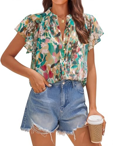 ZESICA Women's Short Sleeve Floral Blouse 2026 Summer Botton Down Shirts Loose Casual Boho Tops T... | Amazon (US)