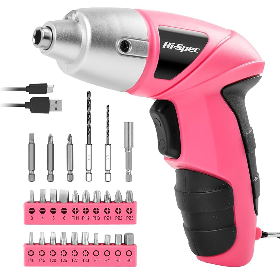 Hi-Spec Electric Screwdriver 27pc 3.6V Pink USB Small Power Screwdriver Set. Cordless & Rechargea... | Amazon (US)