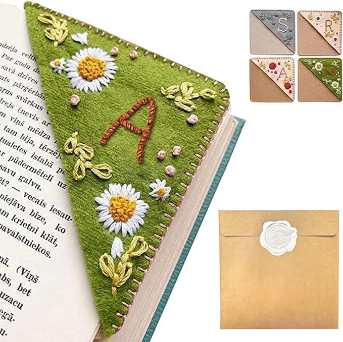 Personalized Hand Embroidered Corner Bookmark, 26 Letters Hand Stitched Felt Corner Letter Bookma... | Amazon (US)