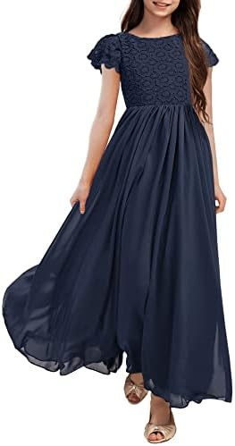 HOSIKA Girls Vintage Chiffon Ruffle Sleeve A-Line Wedding Party Maxi Junior Bridesmaid Dress for ... | Amazon (US)