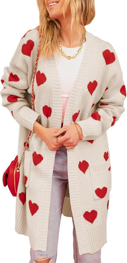 Yimoon Women Valentines Cardigan Sweater Love Heart Open Front Long Cardigan Oversized Chunky Kni... | Amazon (US)