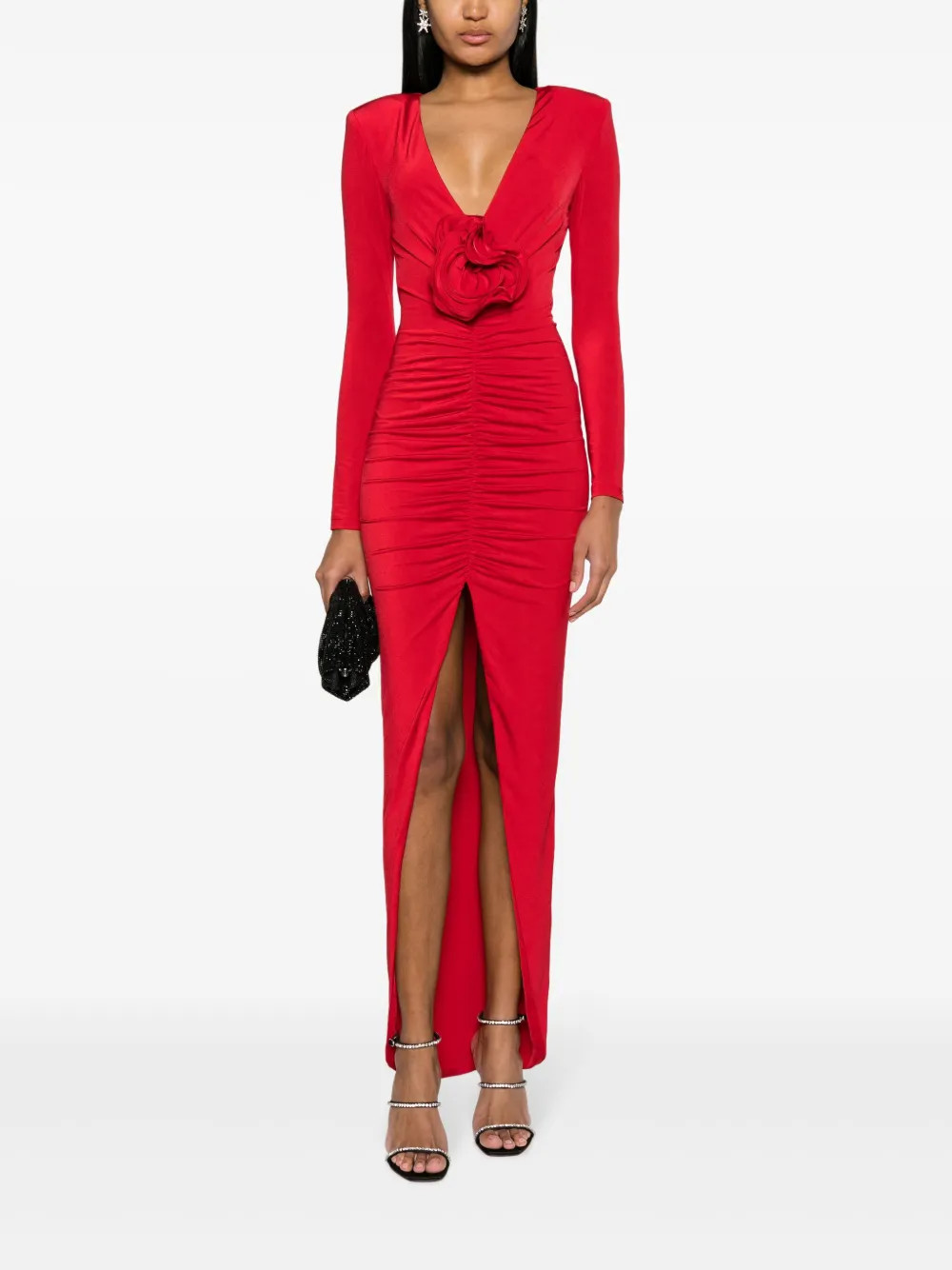 NISSA floral-appliqué Ruched Maxi Dress - Farfetch | Farfetch Global