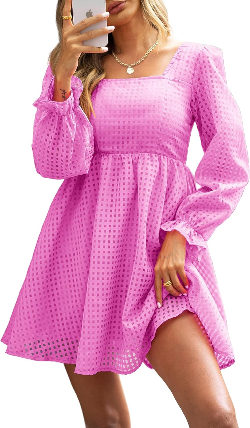 Raikamitu Women's Summer Lantern Sleeve Square Neck Dress Open Back Cute Babydoll A-Line Vintage ... | Amazon (US)