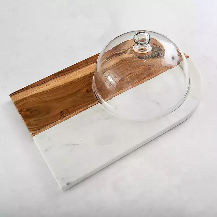 Wood and White Marble Cheese Board with Dome | Kirkland's Home