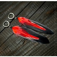 Black & Red Feather Earrings/Raven Crow Feathers Witchy Gifts Jet Black Wiccan Jewelry Witch Gothic | Etsy (US)