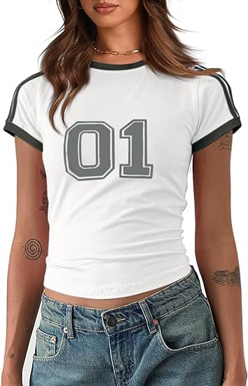 Imily Bela Womens Summer Crop Tops Y2k Baby Tees Cute Letter Print Short Sleeve Vintage T Shirt | Amazon (US)